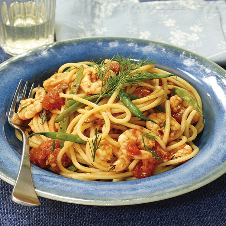 السباغيتي الحارة مع الروبيان