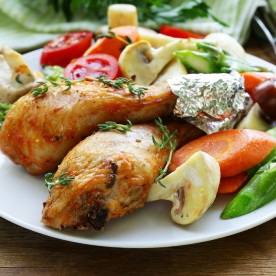 صينية دجاج بالخضار بالفرن